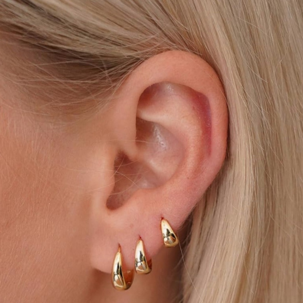 NEW 14K Gold Plated Stud Huggie Hoop Earrings